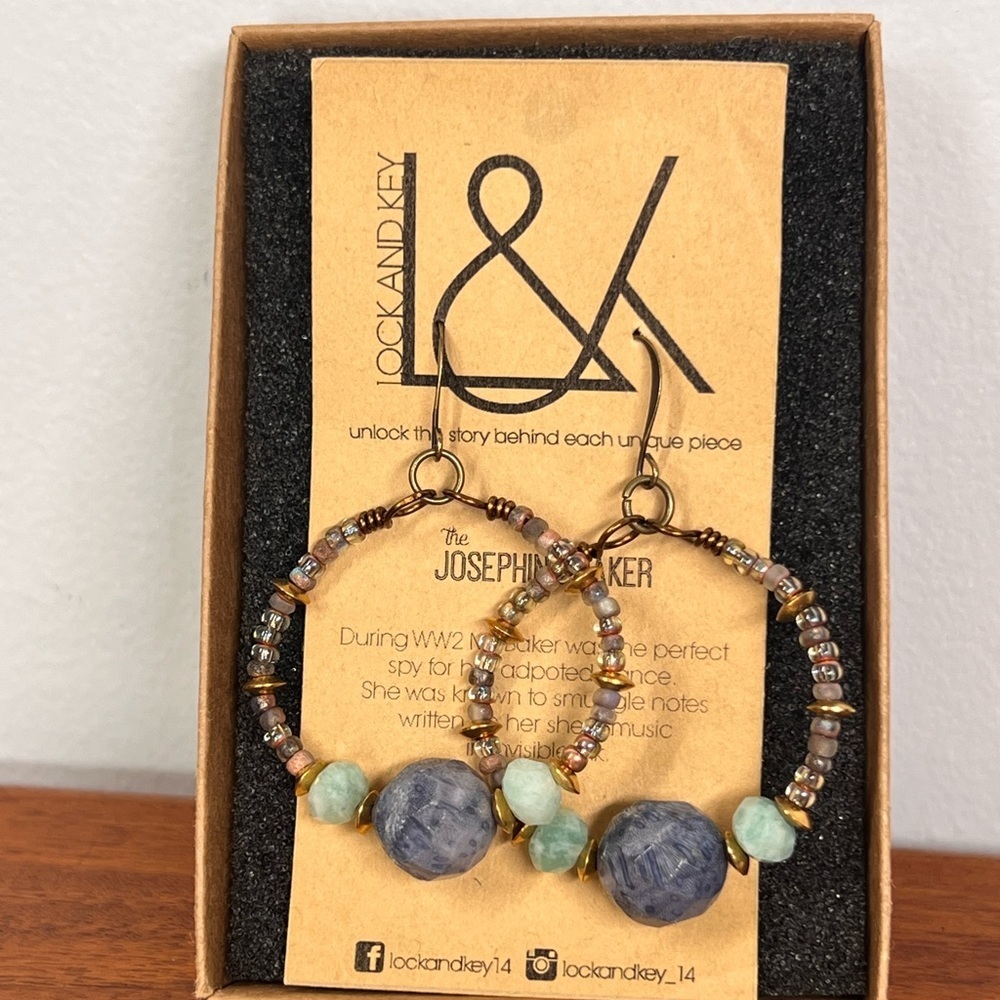 LOCK AND KEY Bronze Moonstone Brass Dangle Earrings NEW IN BOX​​